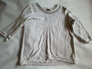 Earl Sweater L Beige Studded Beckline Long Sleeve Crew Neck Sweatshirt Casual